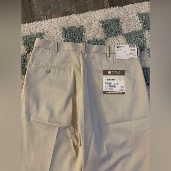 NWT Haggar Dress Pant Classic Fit Premium Casual Pant Khaki Tan Size 34 x 32 New - Picture 6 of 7